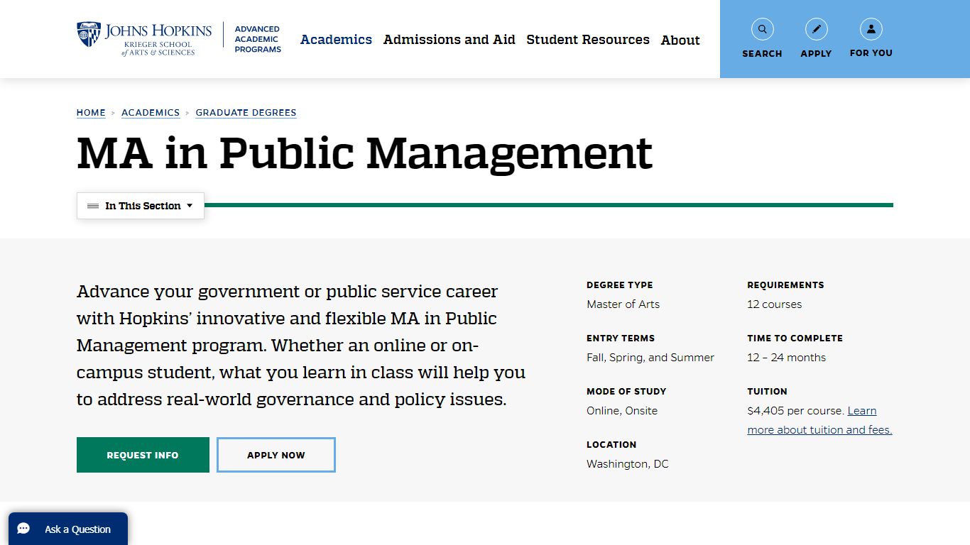 MA in Public Management - Johns Hopkins Advanced Academic Programs